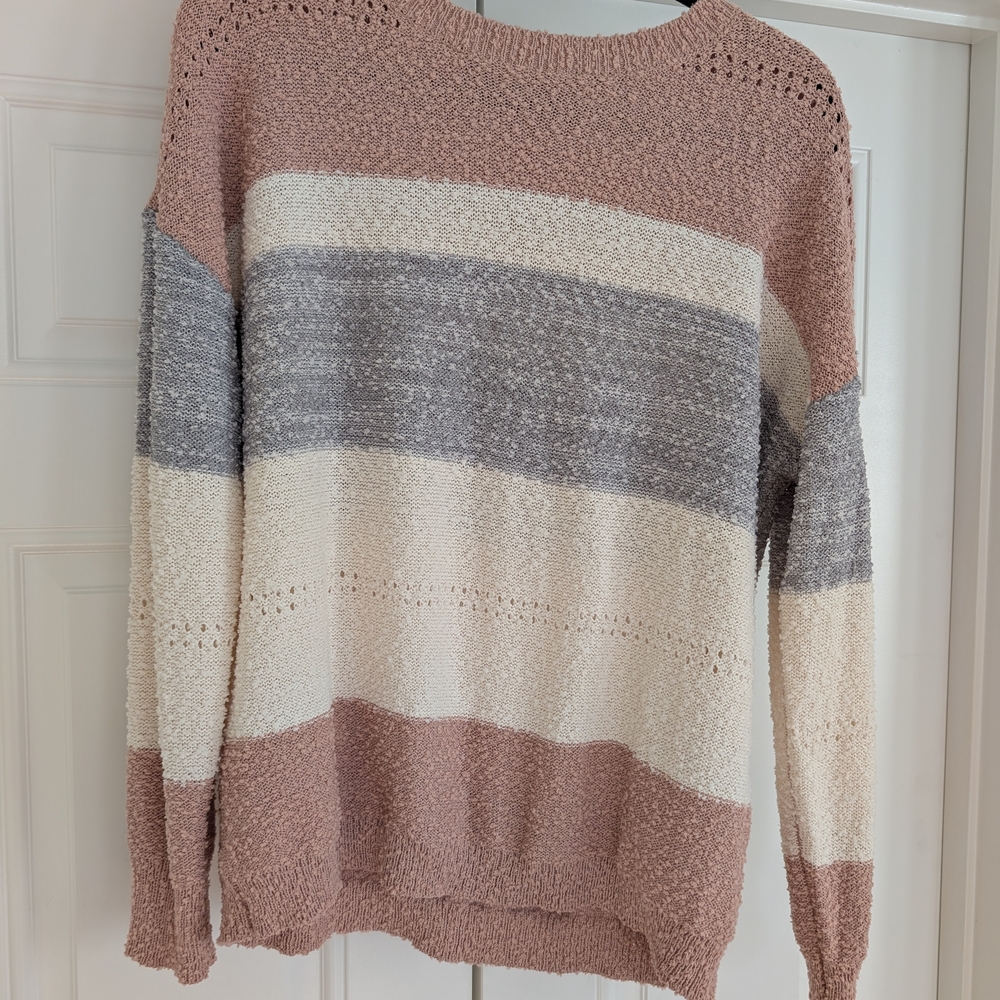Knox Rose Blush, Gray, and Cream Striped Sweater
